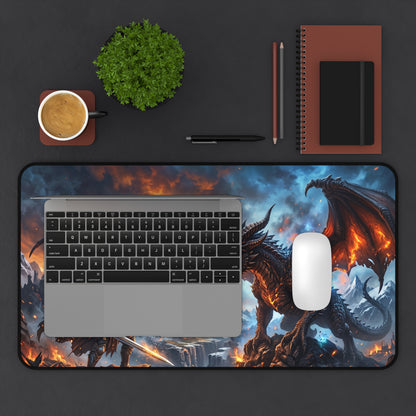 Dragon Battle Desk Mat — Fantasy Warrior vs. Fire Dragon Gaming Mouse Pad