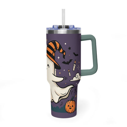 40oz Halloween Ghost Thermal Tumbler with Pumpkin and Black Cat