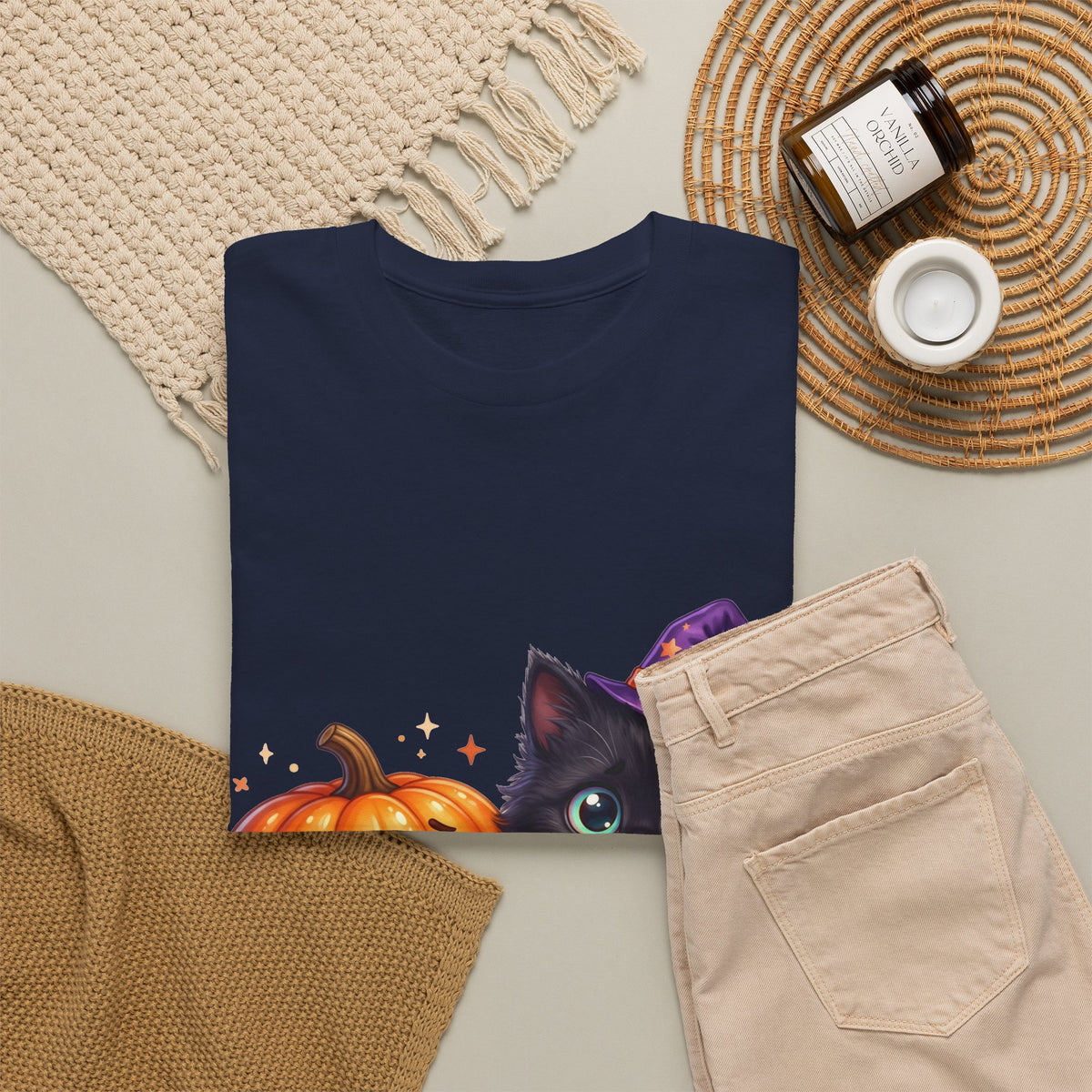 Halloween Black Kitten & Pumpkin T-Shirt