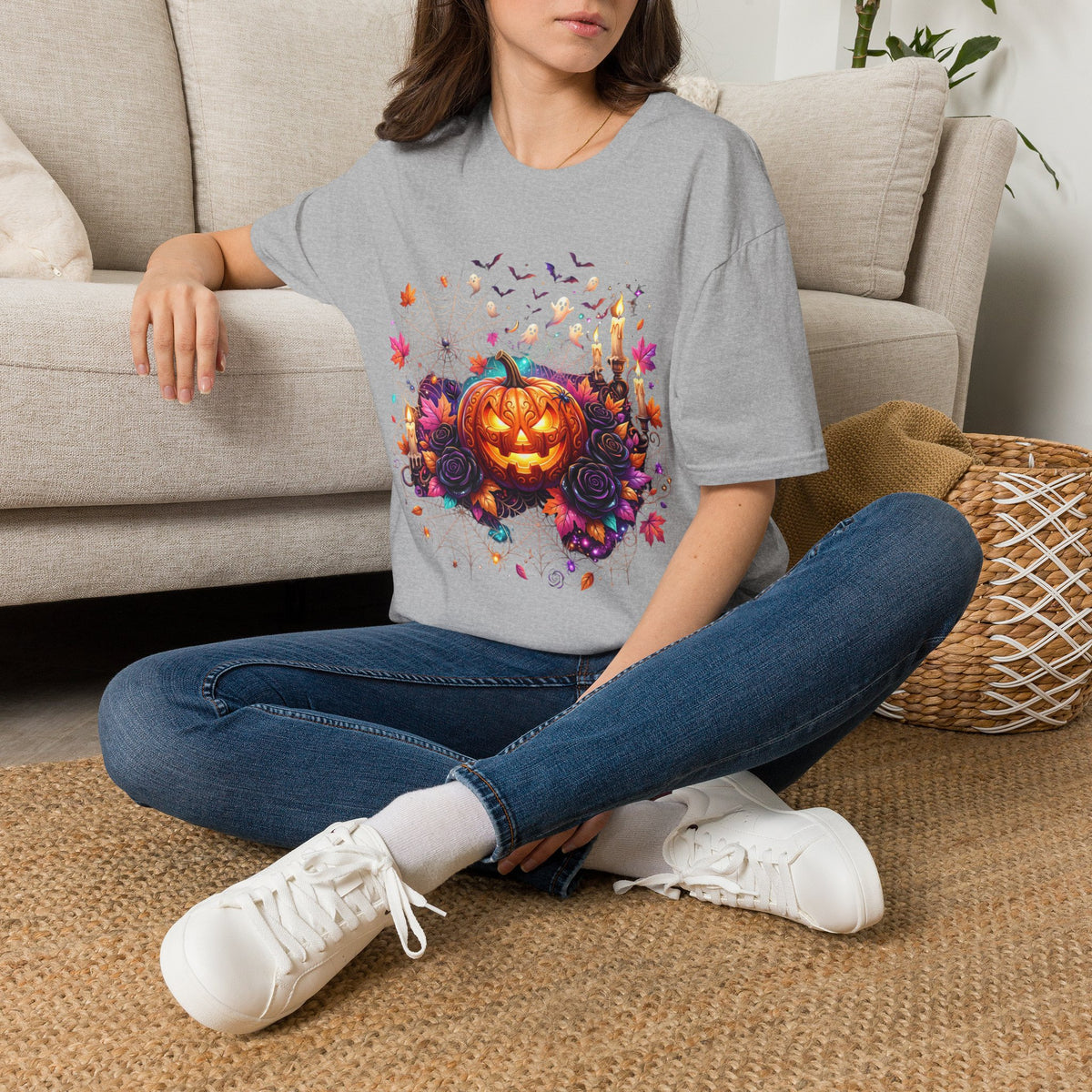 Jack-o'-Lantern Floral Halloween T-Shirt
