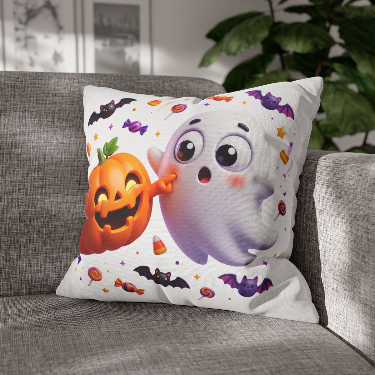 Halloween Ghost & Pumpkin Throw Pillowcase - Cute Spooky Decor