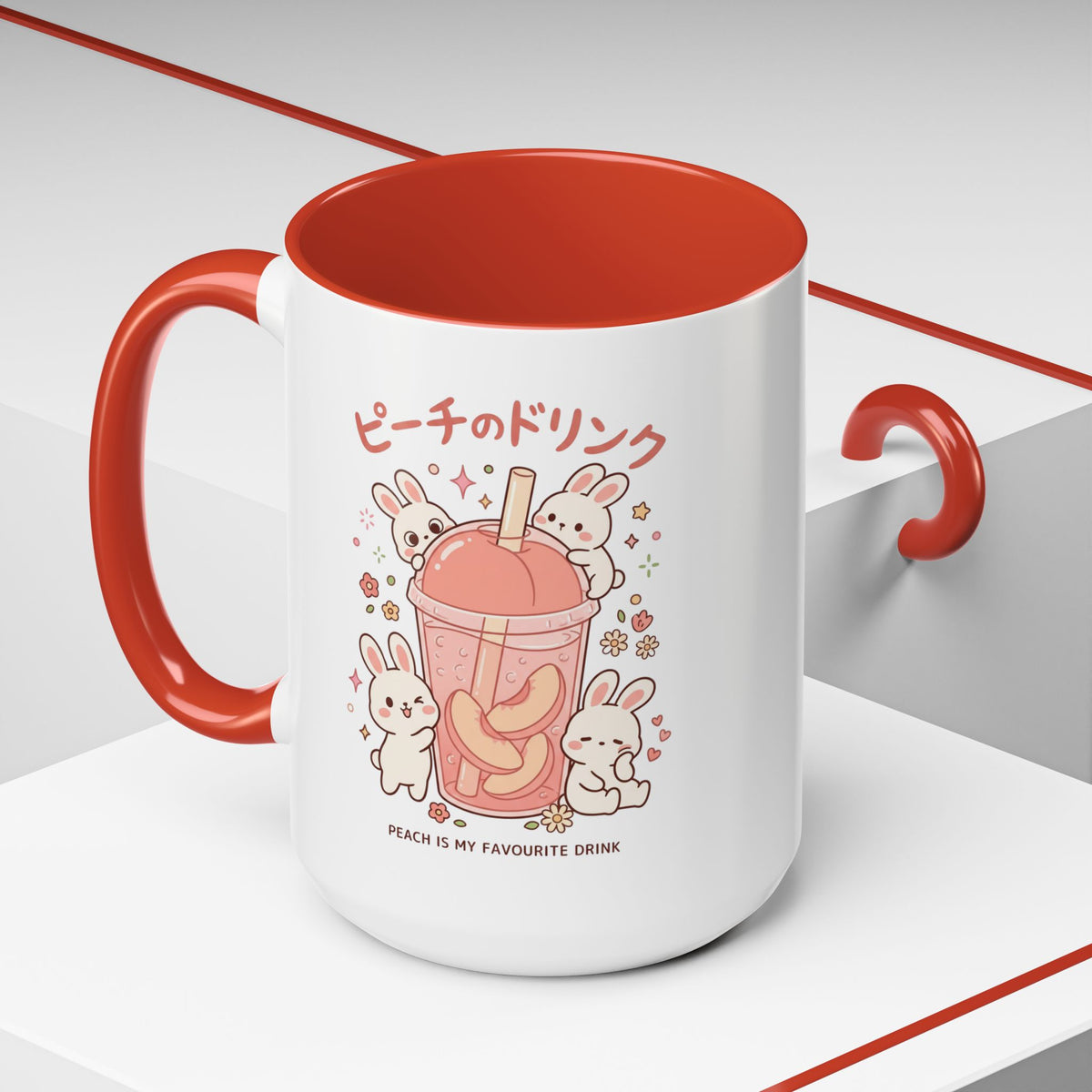 Peach Drink Bunny Mug — Cute Kawaii Coffee Tea Cup (11/15oz)