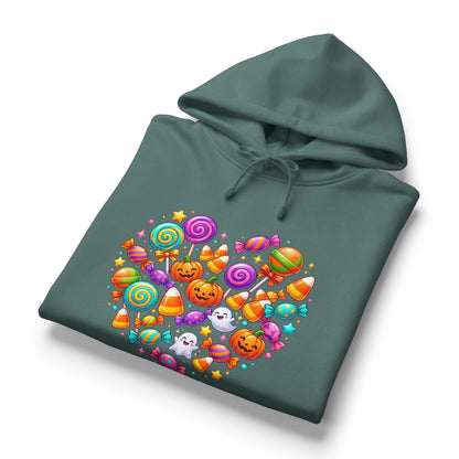 Halloween Candy Heart Hoodie — Cute Pumpkin & Candy Graphic