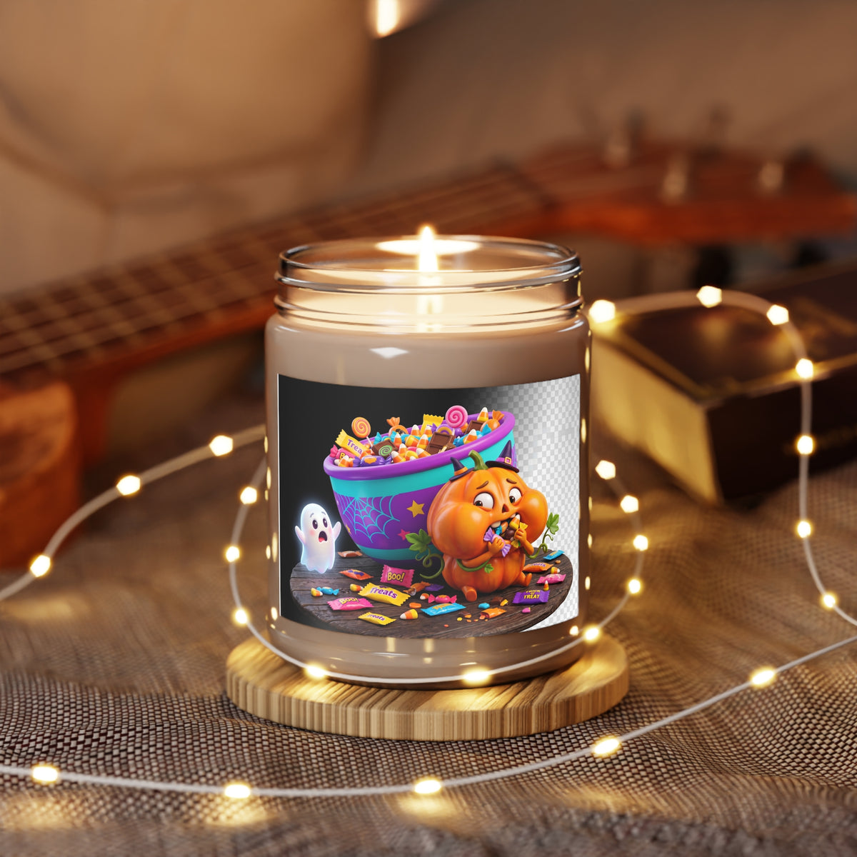 Halloween Pumpkin Candy Jar Candle — 9oz Scented Soy Candle with White Lid