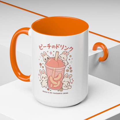 Peach Drink Bunny Mug — Cute Kawaii Coffee Tea Cup (11/15oz)