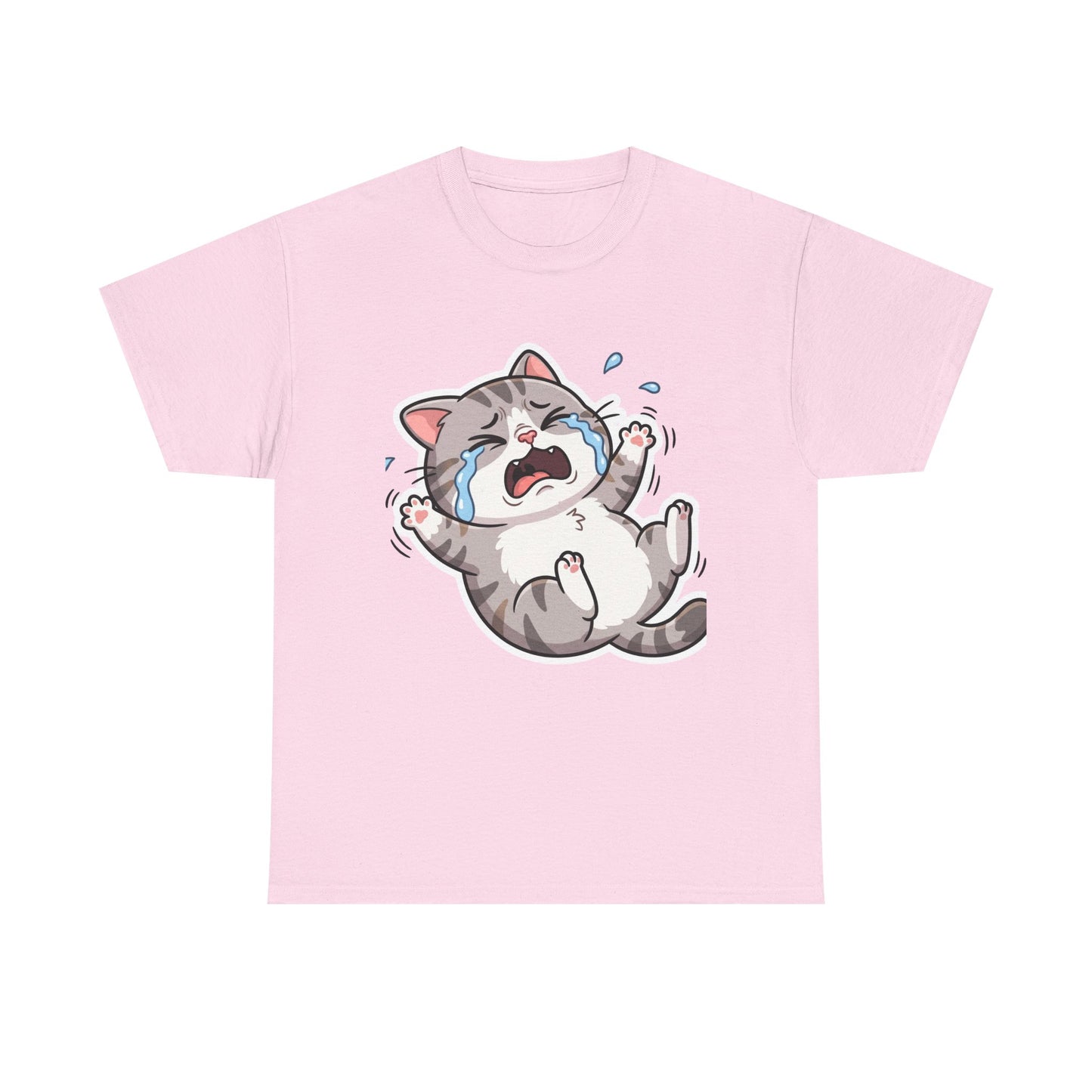 Crying Cartoon Cat T-Shirt — Cute Kawaii Kitten Graphic Tee