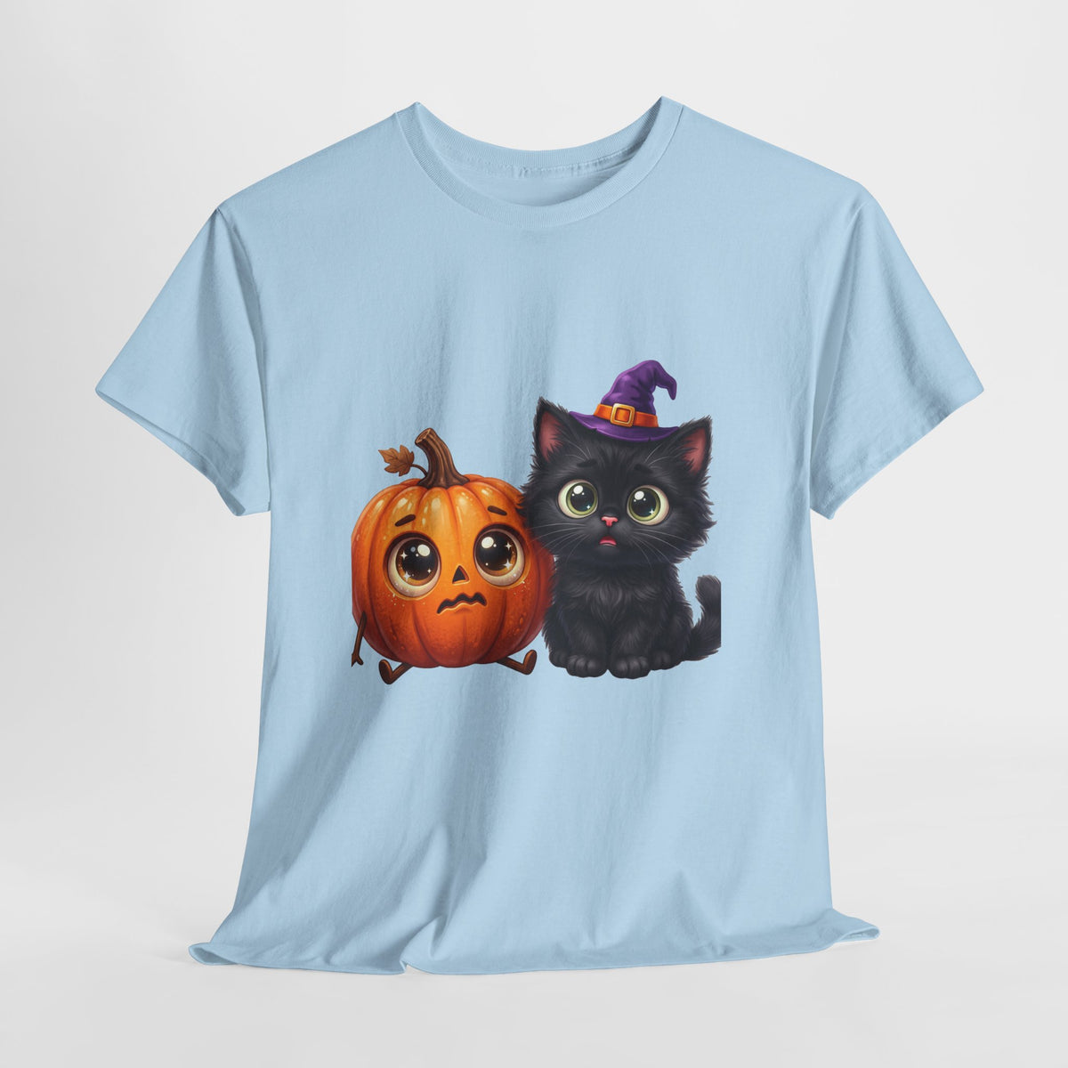 Halloween Black Cat & Pumpkin T‑Shirt — Cute Witch Hat Kitty Fall Tee