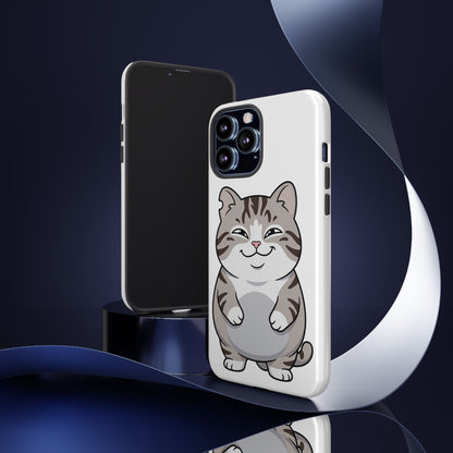 Cute Chubby Cat Phone Case — Protective Tough Case with Smiling Tabby Design