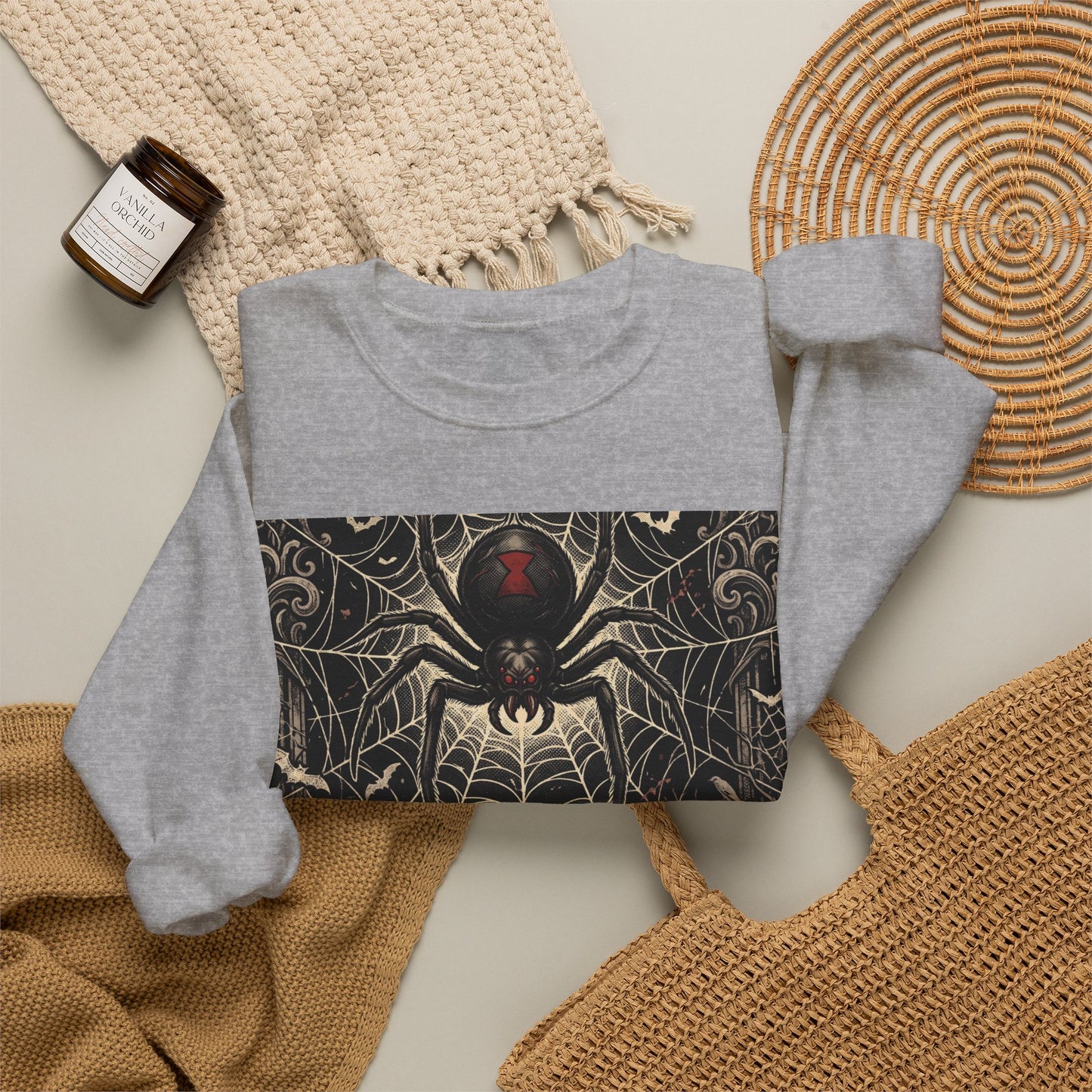 Spider Web Sweatshirt - "Don't Get Caught in the Web of Night" Graphic Crewneck