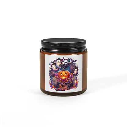 Halloween Pumpkin & Ghosts Soy Candle — Amber Jar (Scented, Multi-Size)