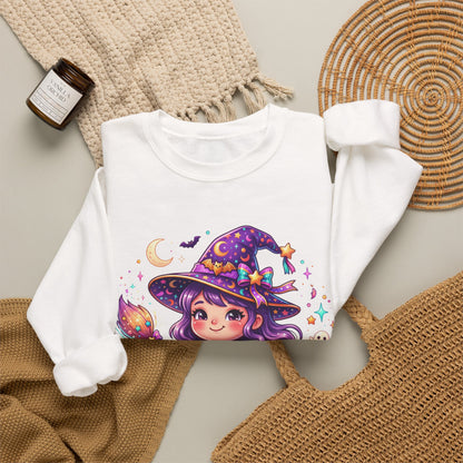 Cute Halloween Witch Sweatshirt — Kawaii Pumpkin Magic Crewneck
