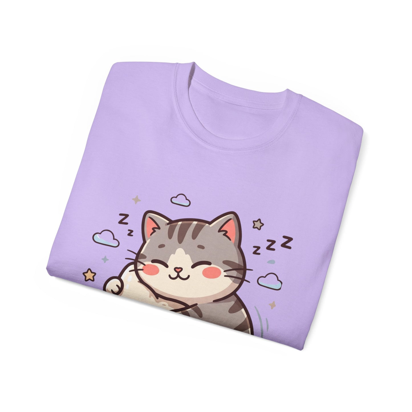 Cute Sleeping Cat Tee – Kawaii Cat Hugging Star Graphic Shirt