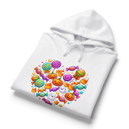 Halloween Candy Heart Hoodie — Cute Pumpkin & Candy Graphic