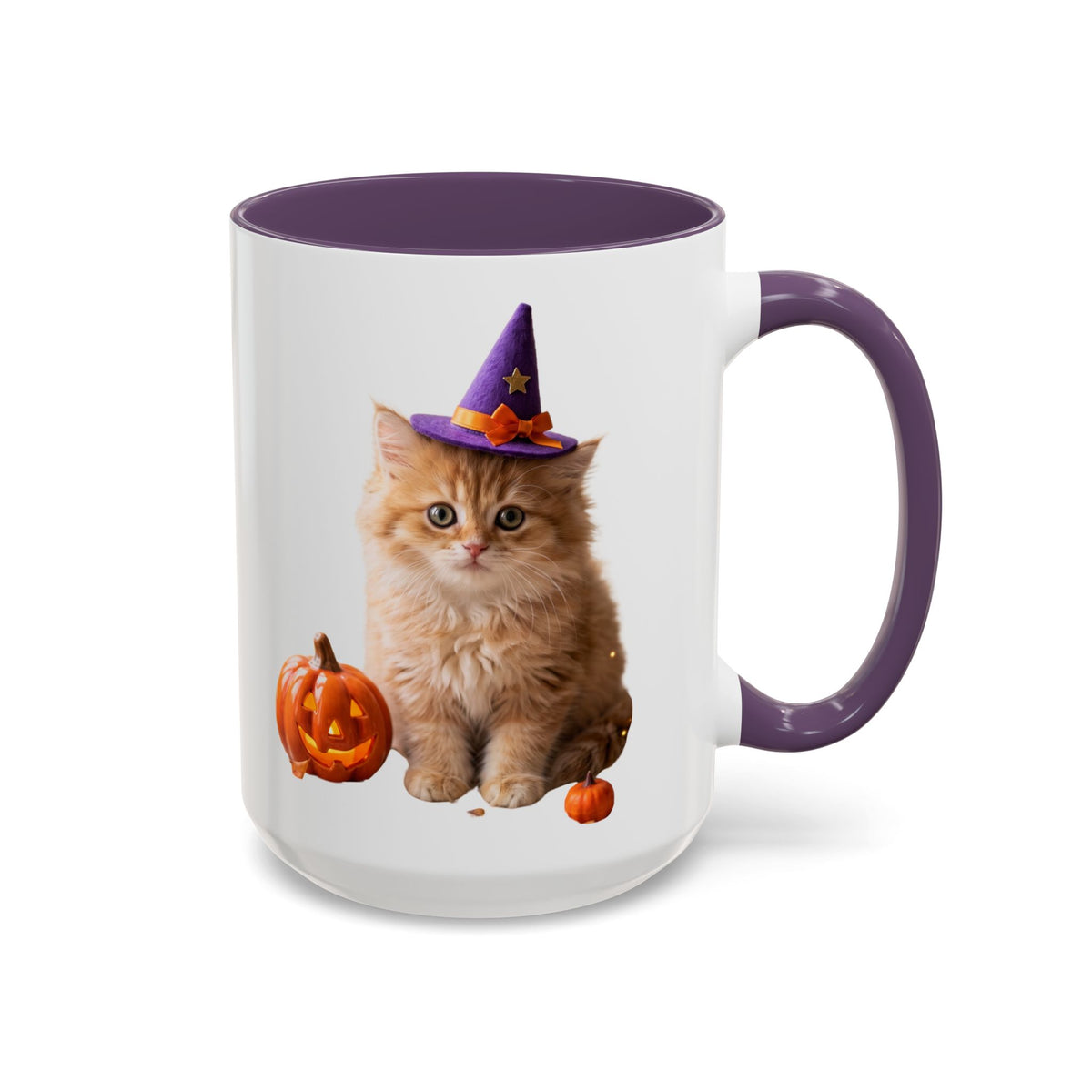 Halloween Cat Coffee Mug with Witch Hat and Pumpkin