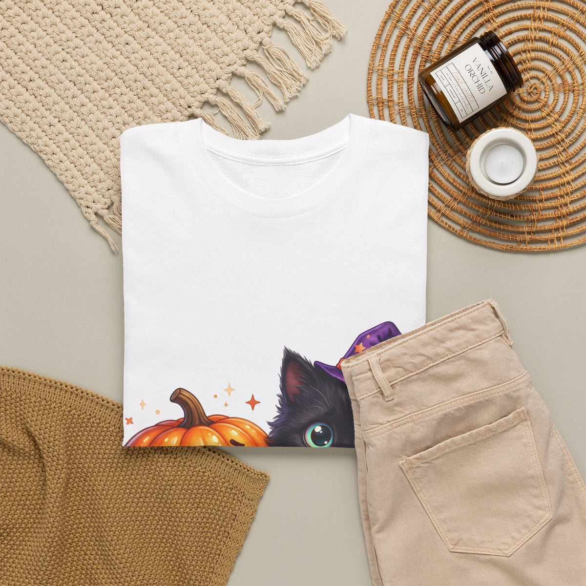 Halloween Black Kitten & Pumpkin T-Shirt