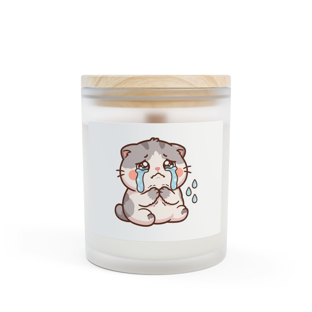 11oz Frosted Candle with Cute Crying Kitten Illustration