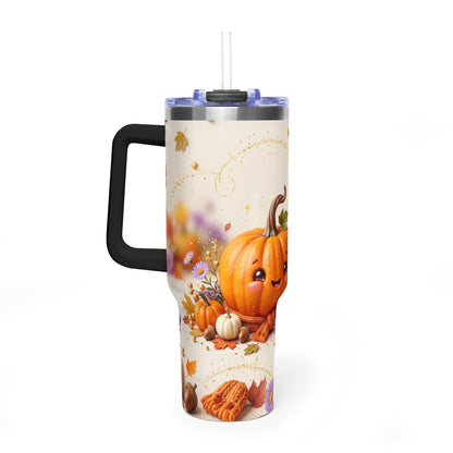 40oz Halloween Cat Vacuum Tumbler with Pumpkin