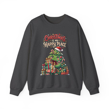 Christmas Happy Place Crewneck Sweatshirt — Cute Kawaii Tree & Gifts Holiday Sweatshirt