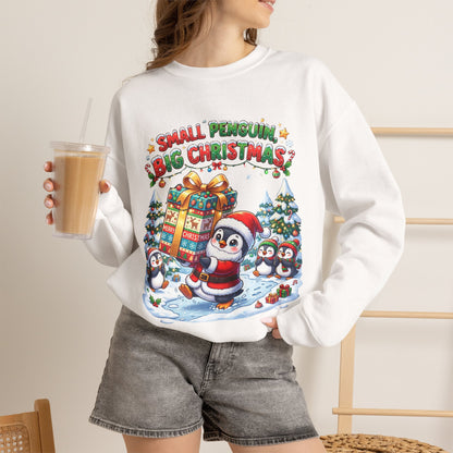 Penguin Christmas Crewneck Sweatshirt — "Small Penguin Big Christmas" Holiday Pullover