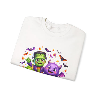 Halloween Monster Crewneck Sweatshirt — Cute Frankenstein, Vampire & Pumpkin Design