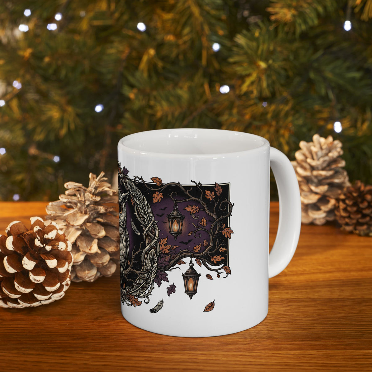 Owl Crest Ceramic Mug — Mystical Forest Owl Coffee Cup (11oz & 15oz)