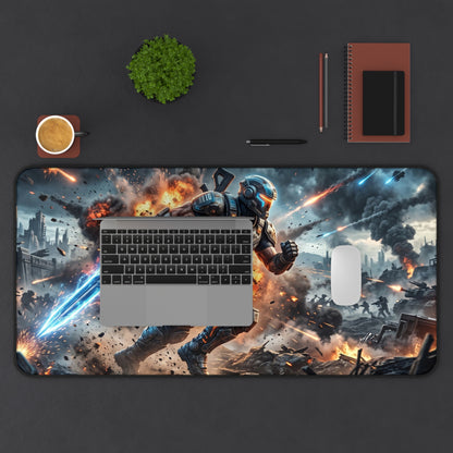 Futuristic Soldier Gaming Desk Mat — Sci‑Fi Battle Scene Mouse Pad