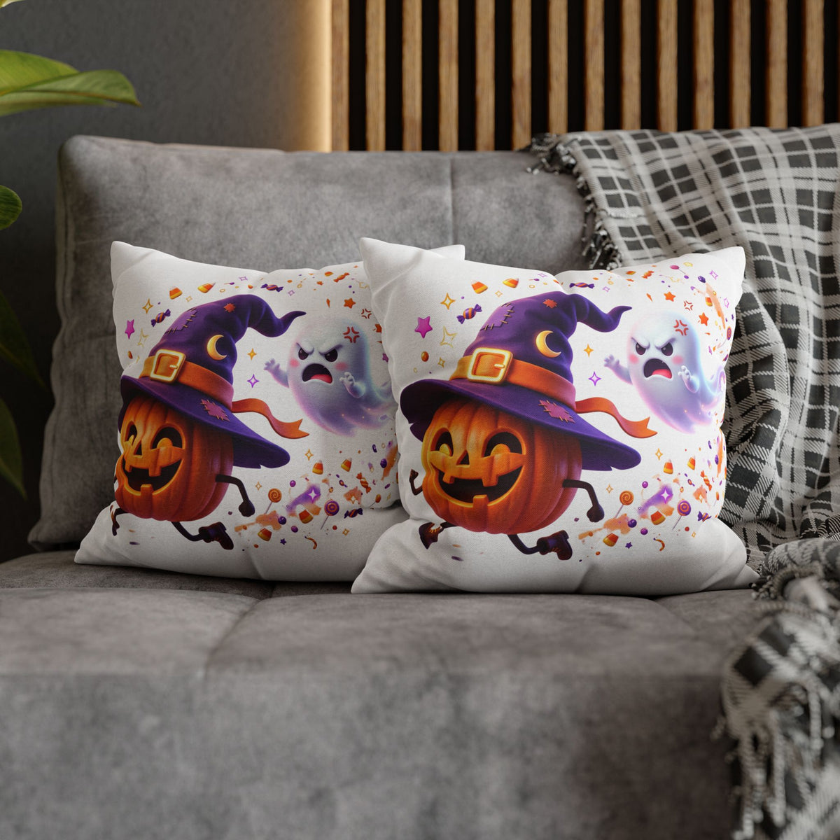 Halloween Pumpkin & Ghost Pillowcase — Cute Spooky Decorative Throw Pillow