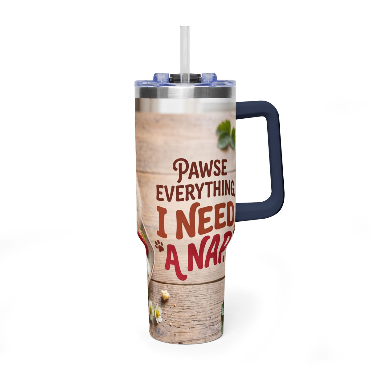 40oz Cat Pancake Thermal Tumbler with Straw