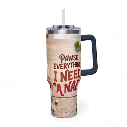 40oz Cat Pancake Thermal Tumbler with Straw