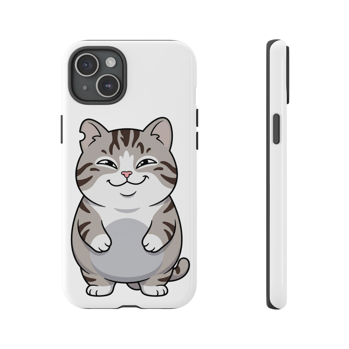 Cute Chubby Cat Phone Case — Protective Tough Case with Smiling Tabby Design