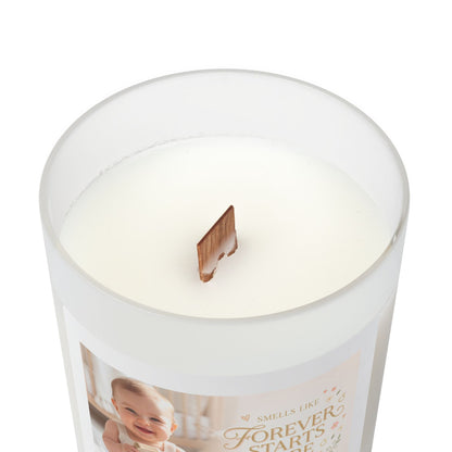 Photo Keepsake Candle — “Forever Starts Here” Frosted Glass 11oz