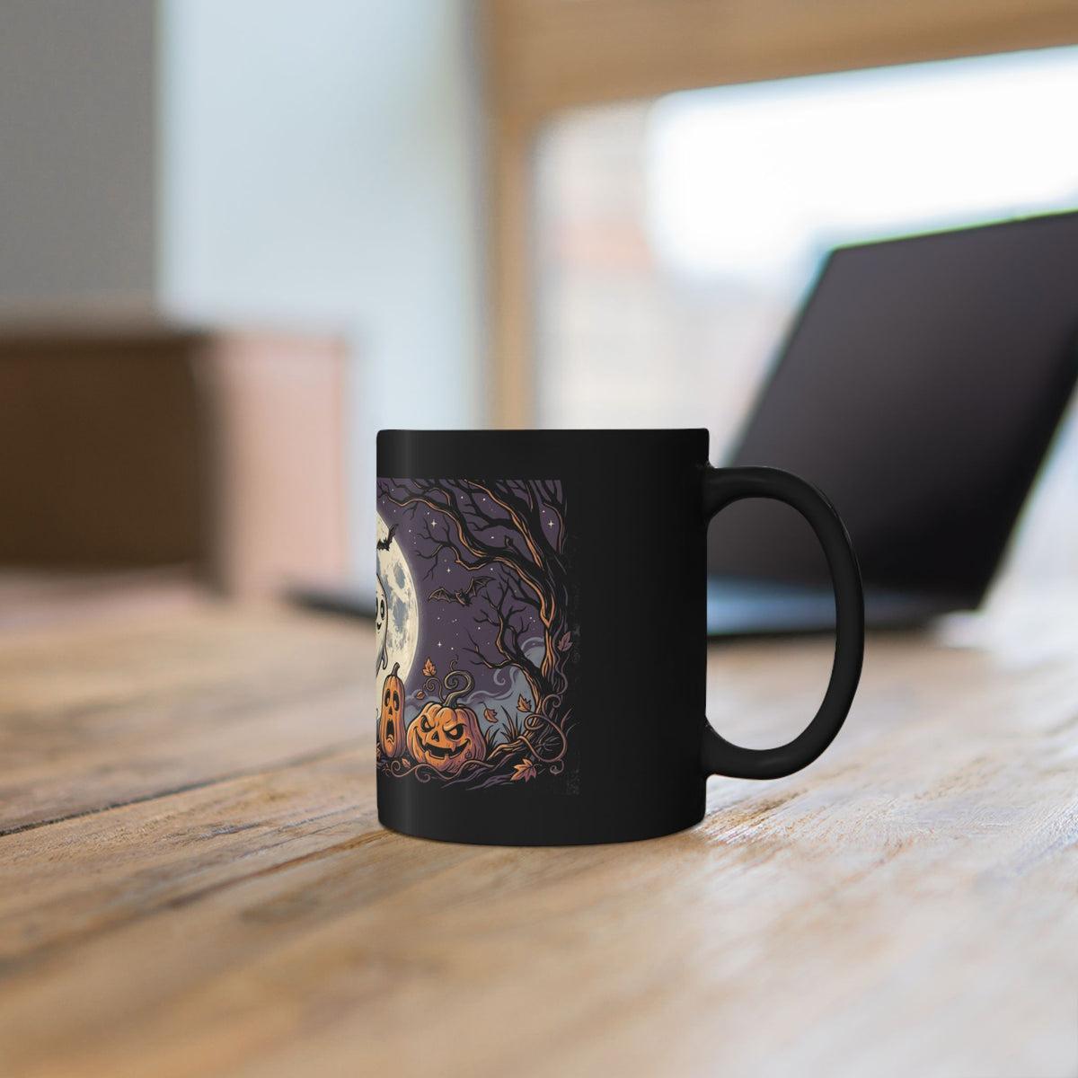 Halloween Ghost & Jack-o'-Lantern Black Mug (11oz, 15oz)