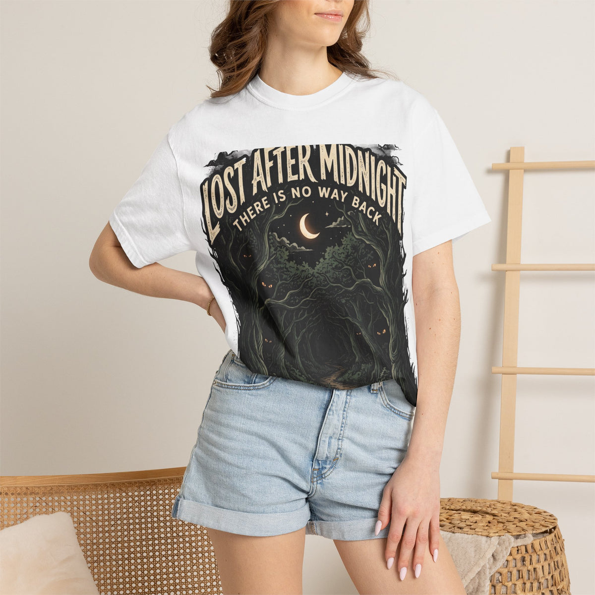 Lost After Midnight T-Shirt — 'There Is No Way Back' Moonlit Forest Tee