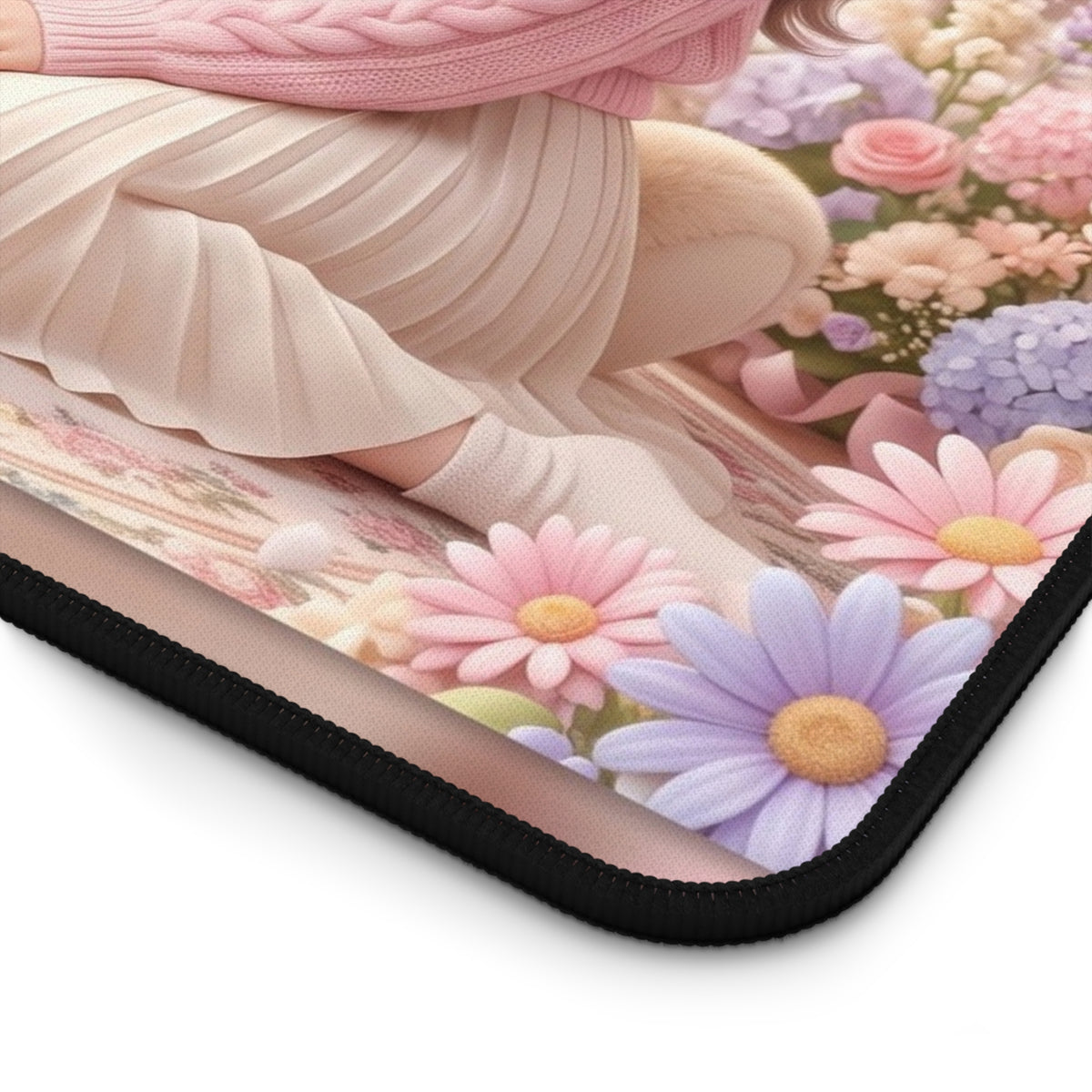 Cute Teddy Bear Desk Mat — Pastel Floral Girl Mousepad