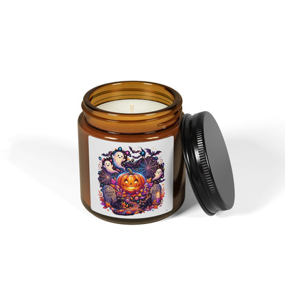 Halloween Pumpkin & Ghosts Soy Candle — Amber Jar (Scented, Multi-Size)