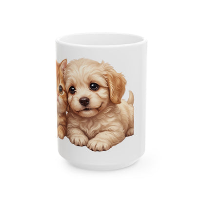 Cute Puppy Ceramic Mug – Adorable Fluffy Puppy Coffee Cup (11oz & 15oz)