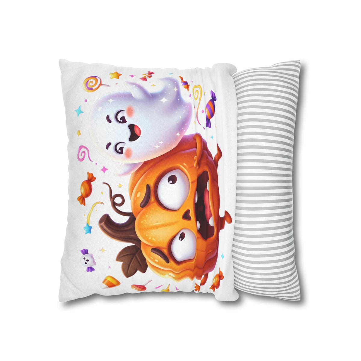 Halloween Pumpkin & Ghost Throw Pillowcase — Cute Spooky Decorative Pillow