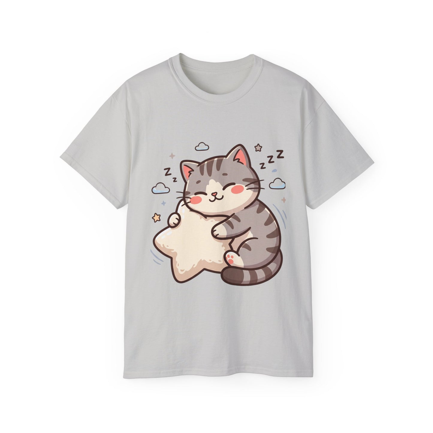 Cute Sleeping Cat Tee – Kawaii Cat Hugging Star Graphic Shirt