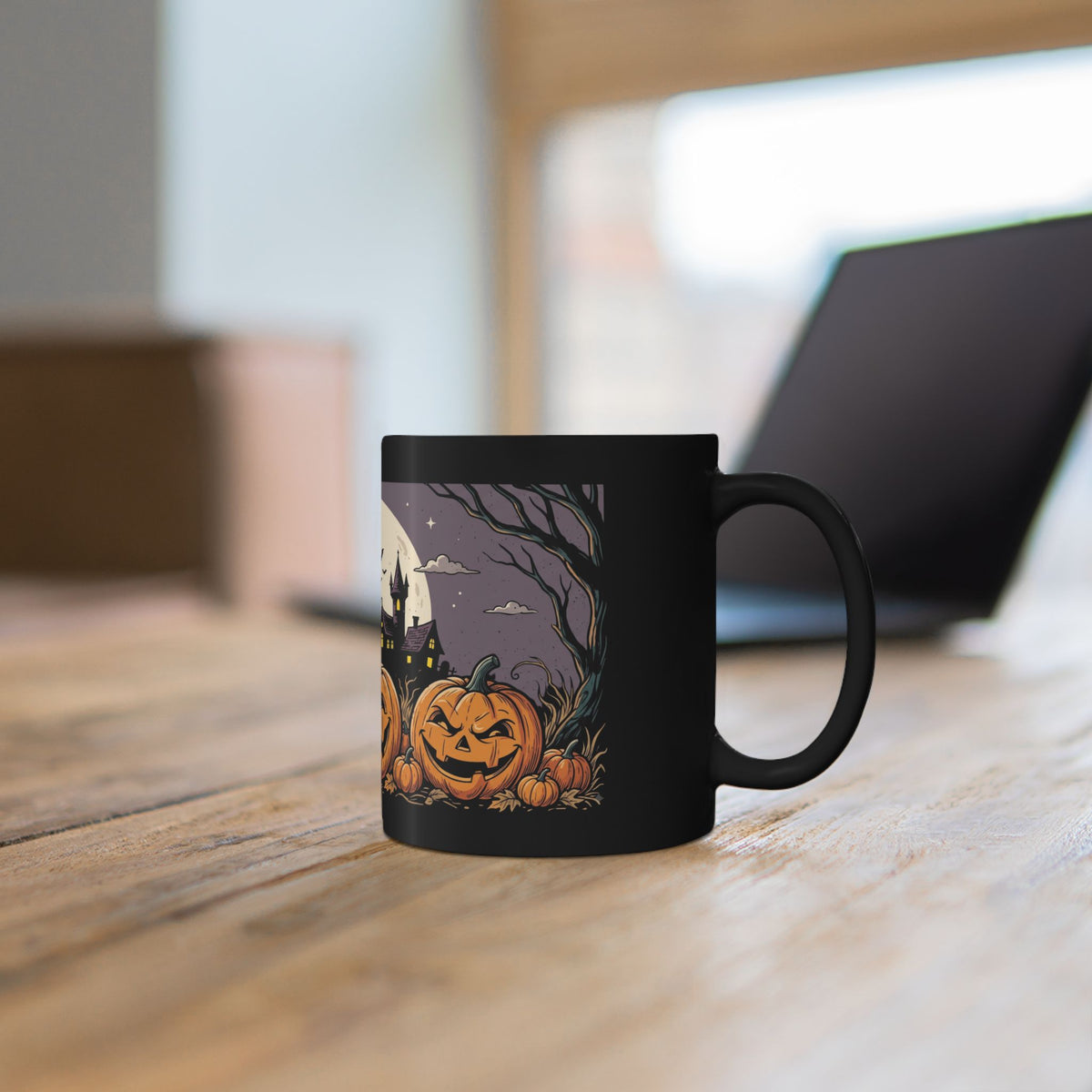 Halloween Pumpkin Night Mug — Spooky Jack-O'-Lantern Black Coffee Cup