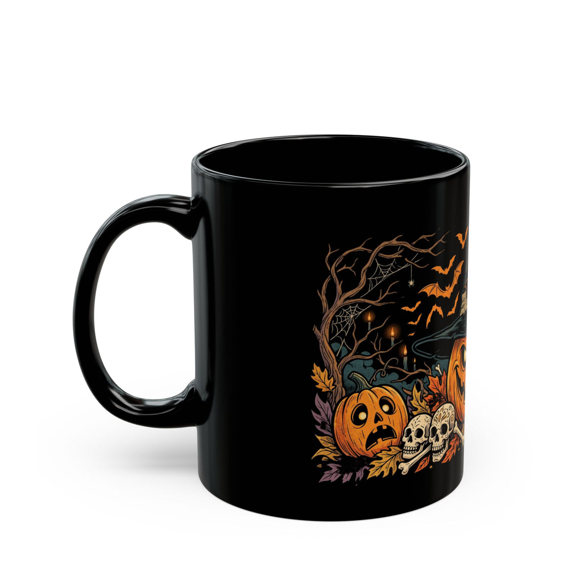 Halloween Pumpkin Witch Black Mug — Spooky Jack-o'-Lantern Coffee Cup (11oz/15oz)