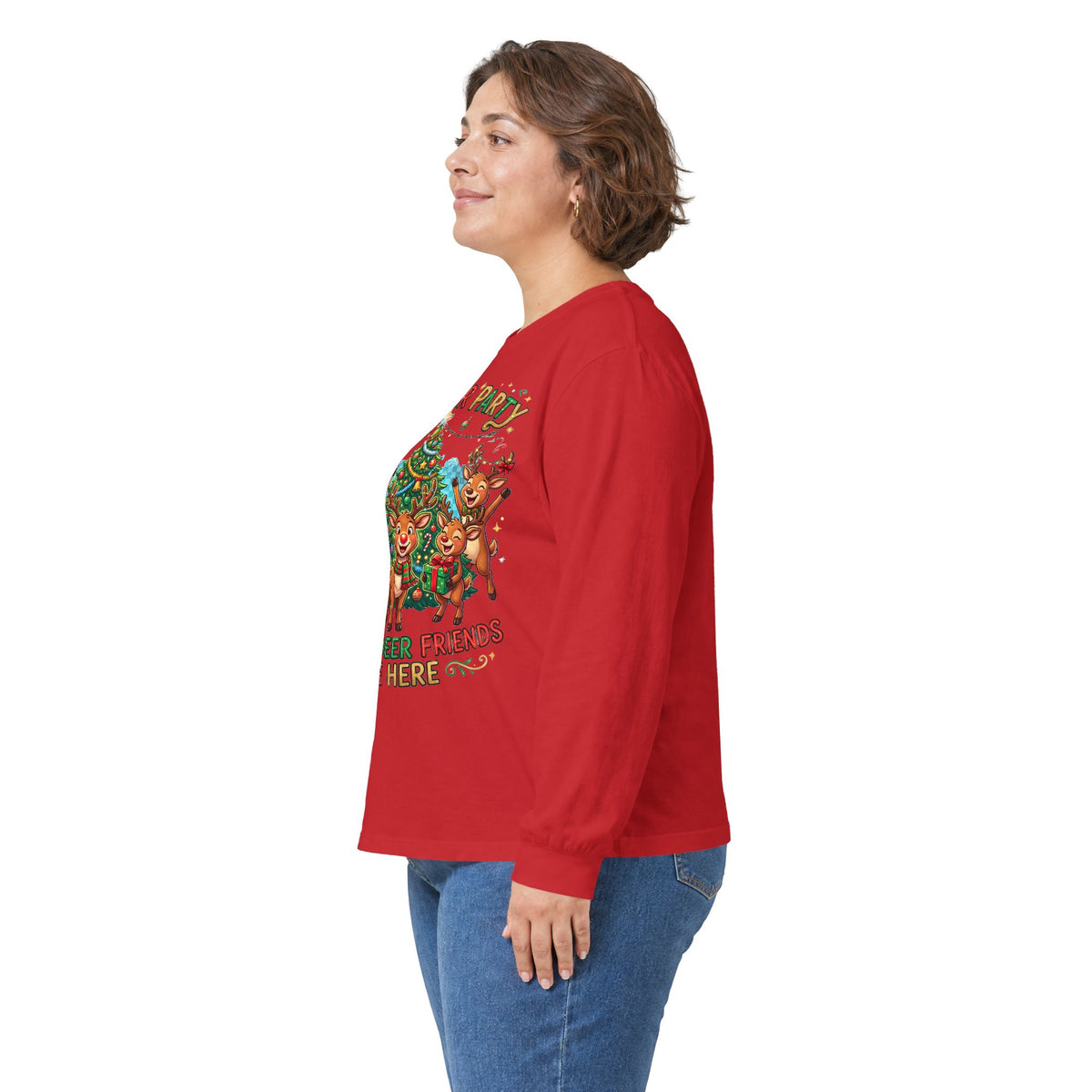 Reindeer Party Long Sleeve Tee — "All the Deer Friends Are Here" Christmas Shirt