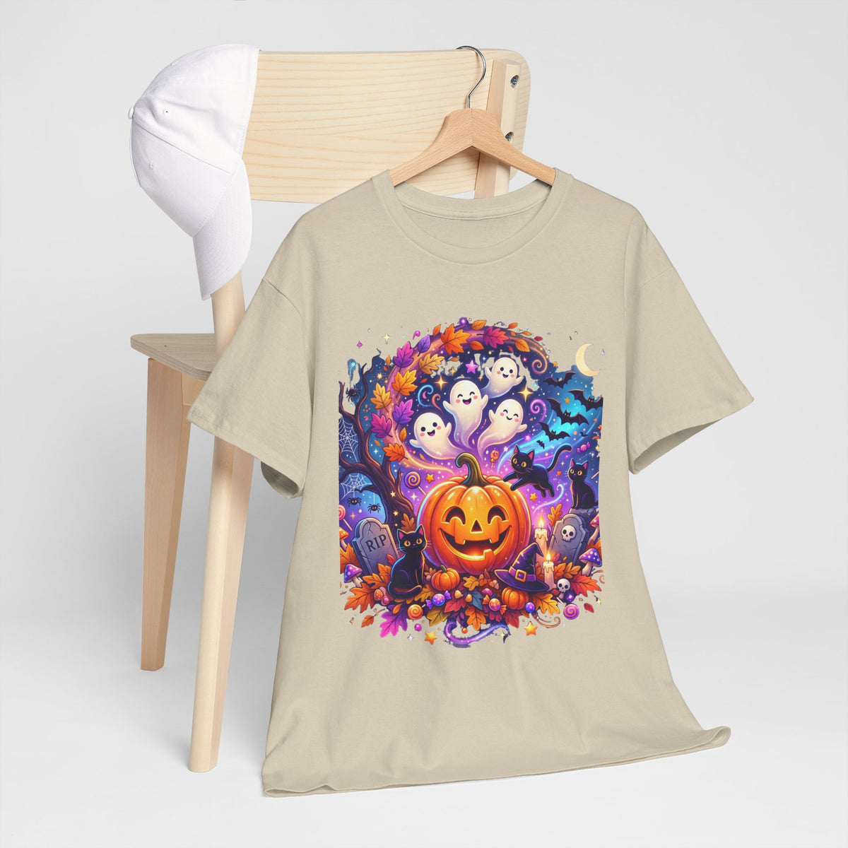 Halloween Pumpkin & Ghosts T-Shirt — Cute Spooky Jack-O'-Lantern Tee