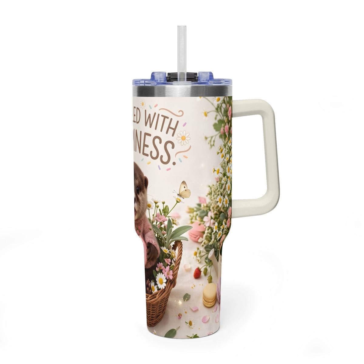 40oz Tumbler – “Sprinkled with Happiness” Puppy Floral Drink Cup