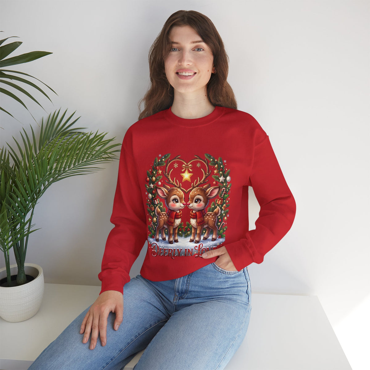 Reindeer In Love Sweatshirt – Cute Christmas Couple Deer Holiday Crewneck