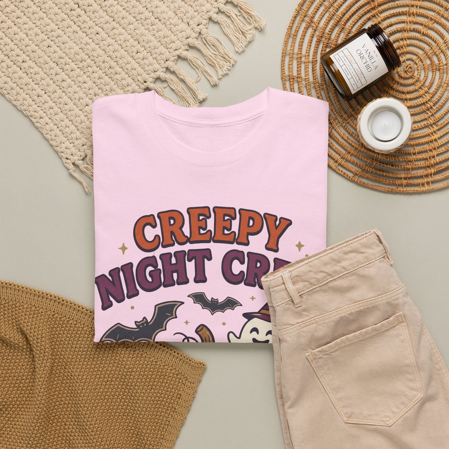 Creepy Night Crew Halloween T‑Shirt — Pumpkin & Ghost Graphic Tee