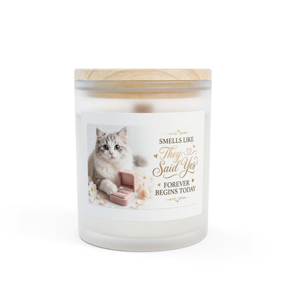 Wedding Proposal Cat Photo Candle – “They Said Yes” Frosted 11oz Scented Candle