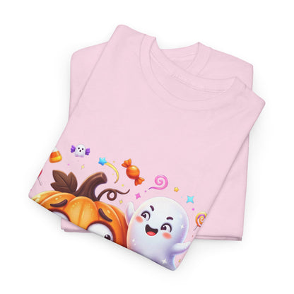 Cute Halloween Pumpkin & Ghost Tee — Scared Pumpkin Candy Graphic T-Shirt