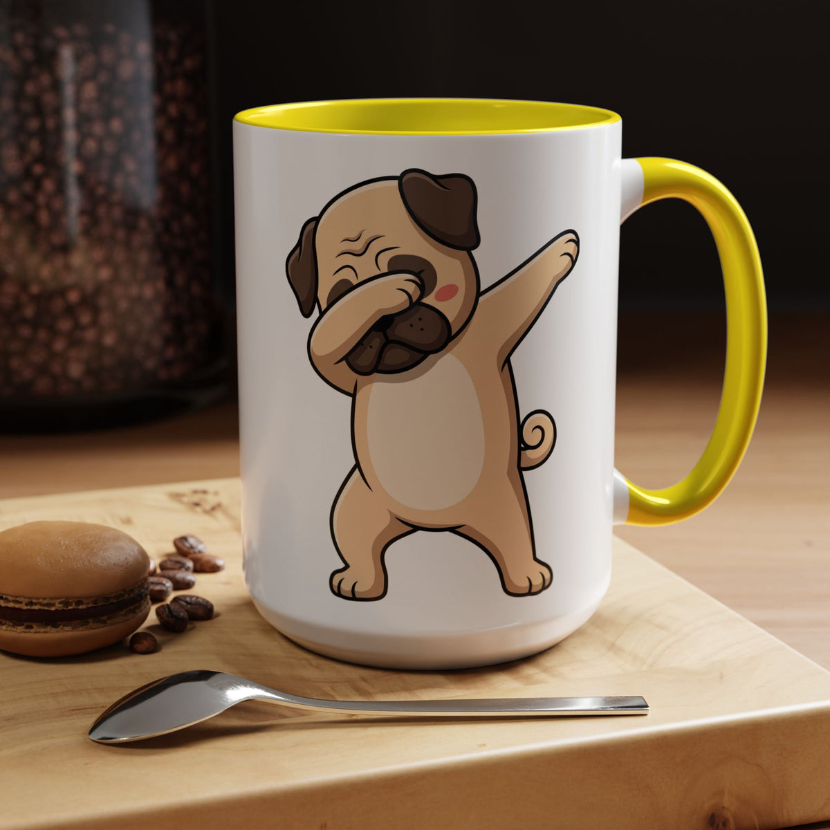 Dabbing Pug Coffee Mug — Cute Dog Accent Mug (11/15 oz)