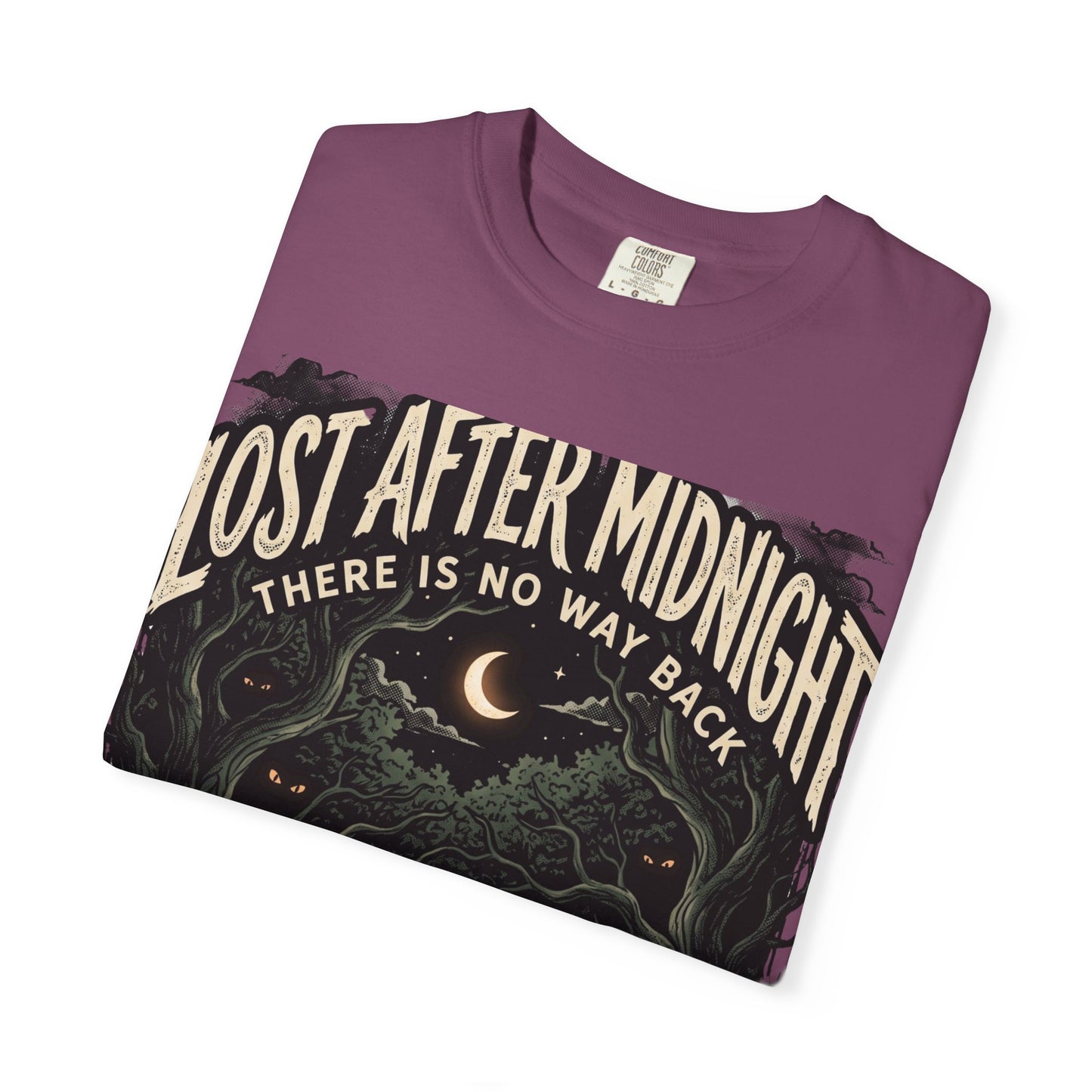 Lost After Midnight T-Shirt — 'There Is No Way Back' Moonlit Forest Tee