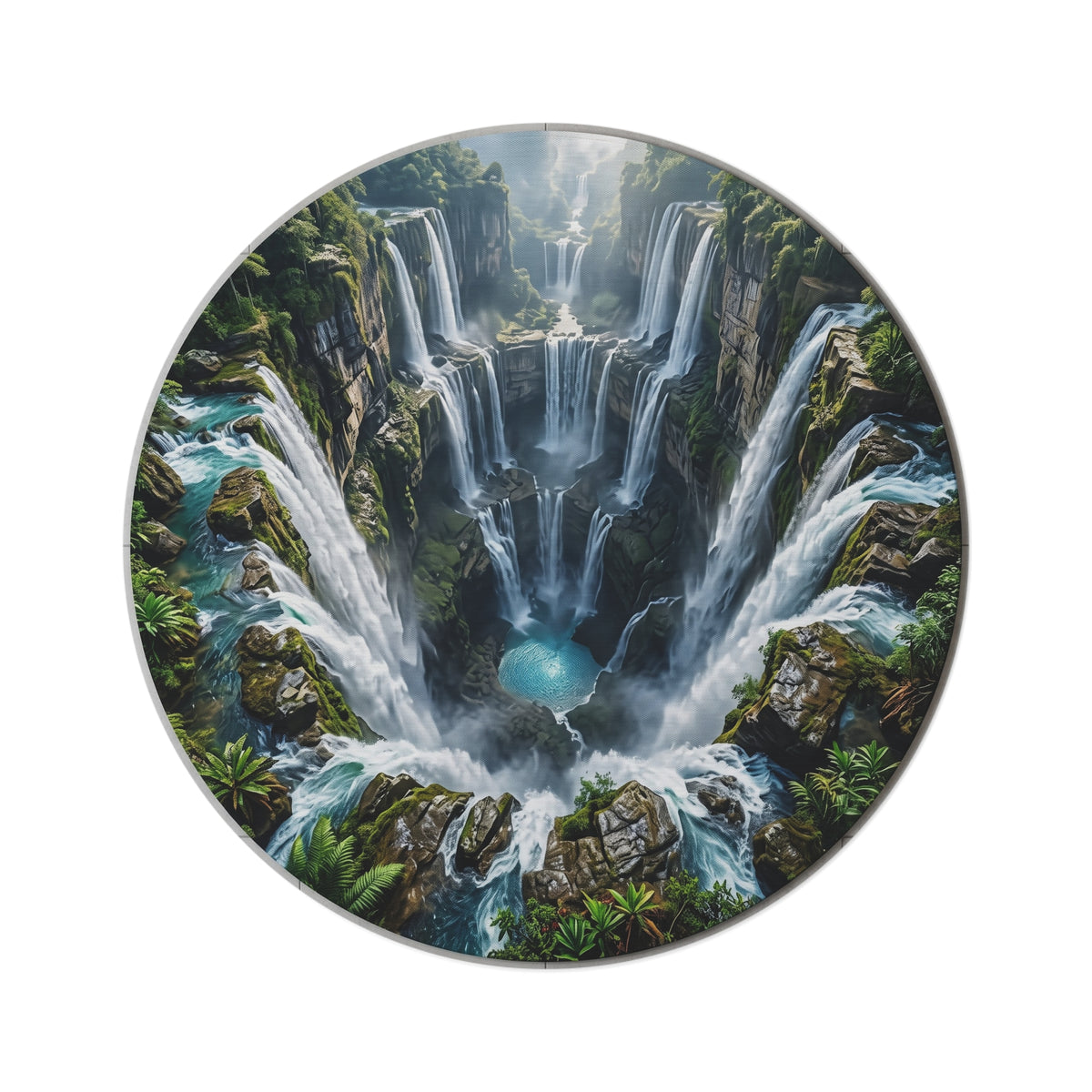 Waterfall Oasis Round Rug – Lush Jungle Cascade Floor Decor
